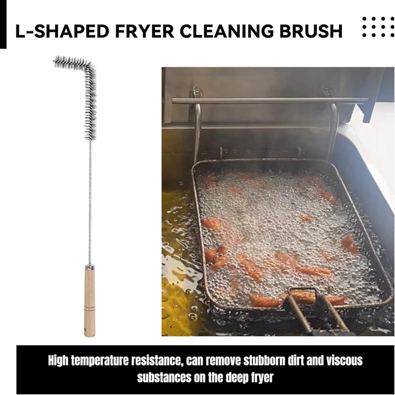 3 Pcs Fryer Cleaning Tools L Shaped Stainless Steel Bristles Fryer Deep Cleaning Brush Rod For Restaurant Air Fryer