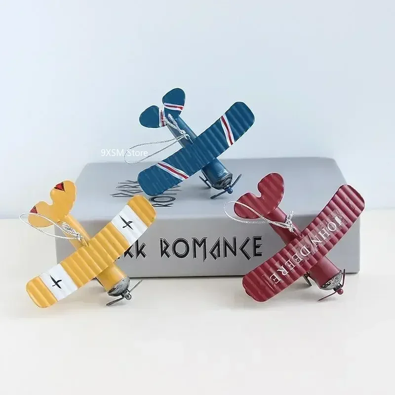 Iron Retro Airplane Figurines Metal Plane Model Vintage Glider Biplane Miniatures Home Decor Children's Toys Decoration