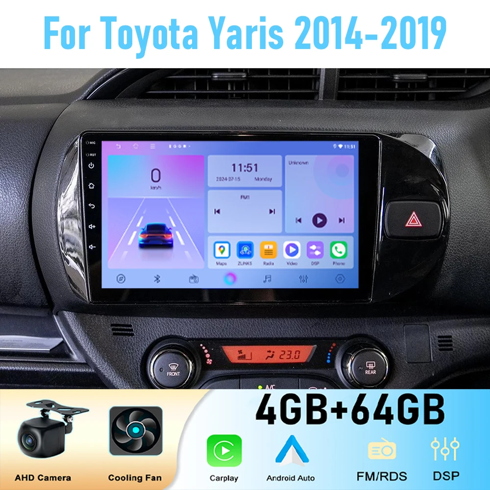 

9'' For Toyota Yaris 2014-2019 Car Radio Head Unit GPS Multimedia Carplay Android 15 Wireless Navigation Intelligent System