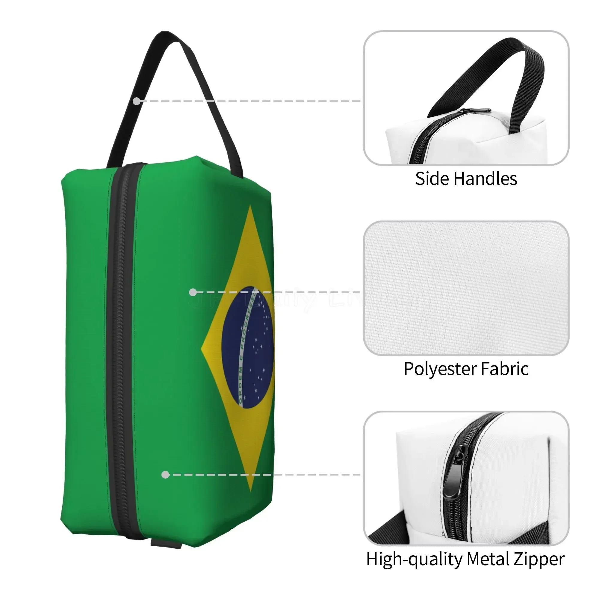 Brazil Brazilian Flag Cosmetic Bag Big Capacity Black Zipper Storage Bag Portable Ladies Travel Makeup Brushes Bag Waterproof