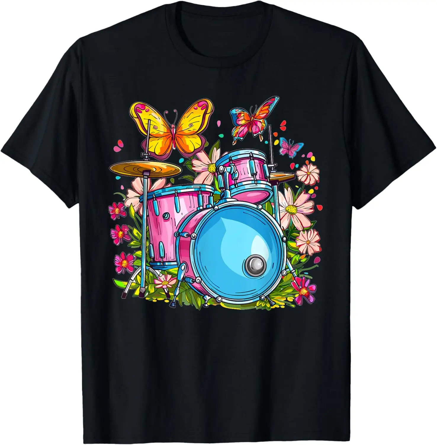 Colorful Drums With Flowers I Kids Drums T-Shirt