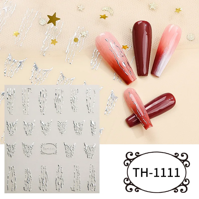 Metal Line 3D Nail Stickers Sliver French Curved Stripe Lines Laser Marble Tape Swirl Sliders Manicure Adhesive Nail Gel Decals