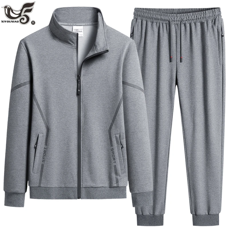 

Мужской осенне-зимний спортивный костюм размера плюс 7XL 8XL, комплекты из двух предметов из дышащего чистого хлопка, свитер + брюки, спортивный костюм для бега