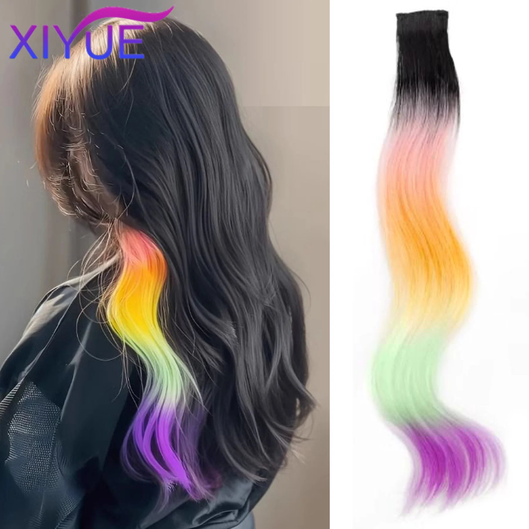 

XIYUESynthetic Hairpiece Gradient Invisible Seamless Natural One-piece Hair Hanging Ears Dyeing for Color Long Hair Highlighting