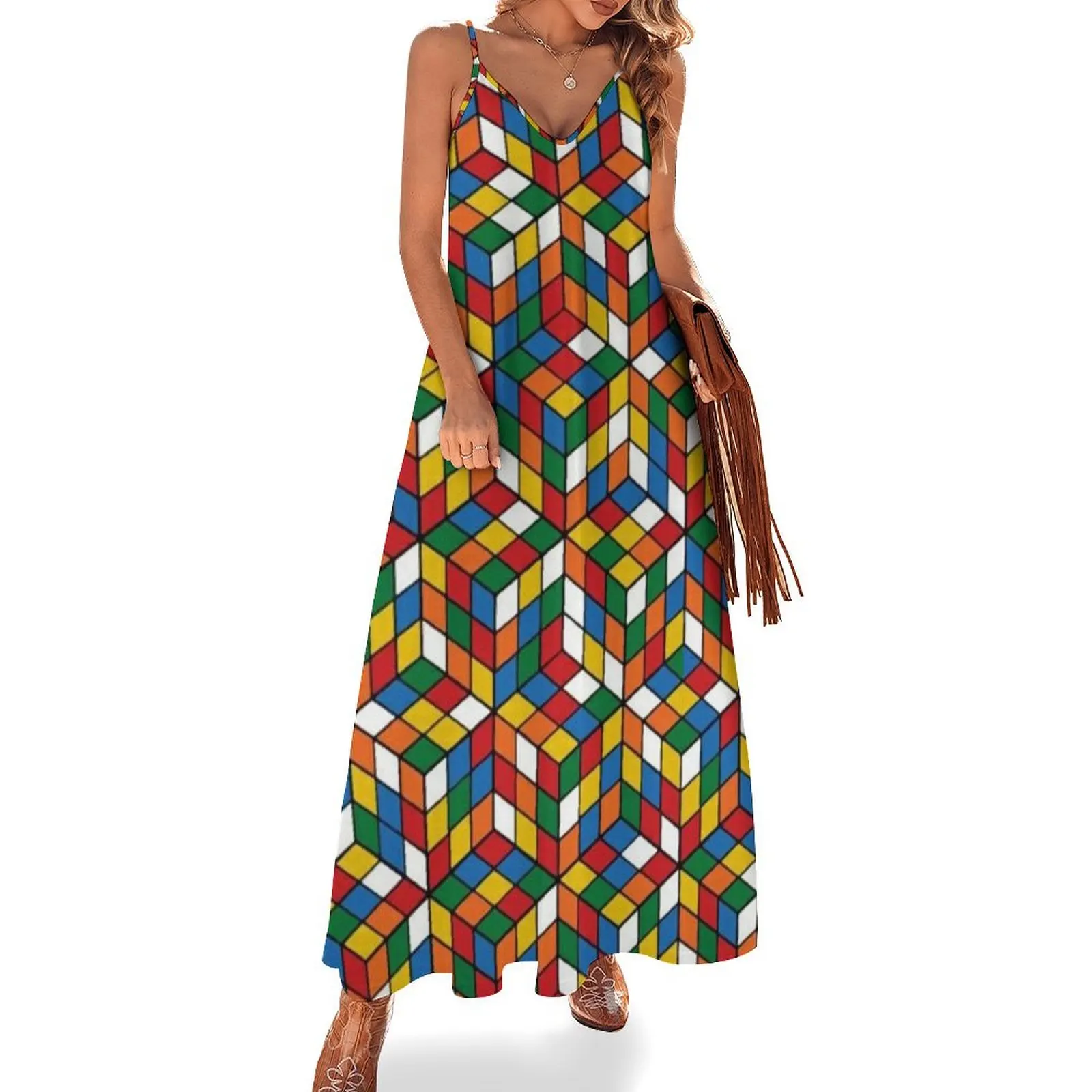 Rubik Cube - pattern Sleeveless Dress summer dress summer dress daily party night