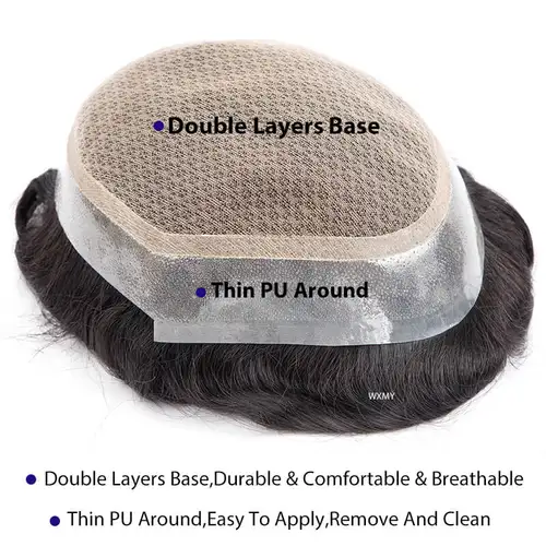 Imagen 2 del producto Peluca de peluquín para hombre Australia-dobles capas de encaje PU Base prótesis de cabello masculino sistema de reemplazo de cabello humano prótesis capilar para hombres