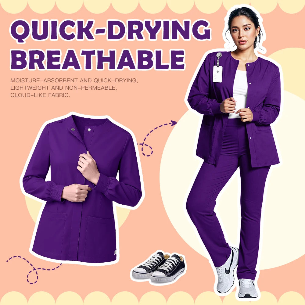 Slim Fit Medical Uniforms Hospital Women Scrubs Sets Doctors Nurses Long Sleeve Dental Clinic Beauty Spa Salon Workear Clothes