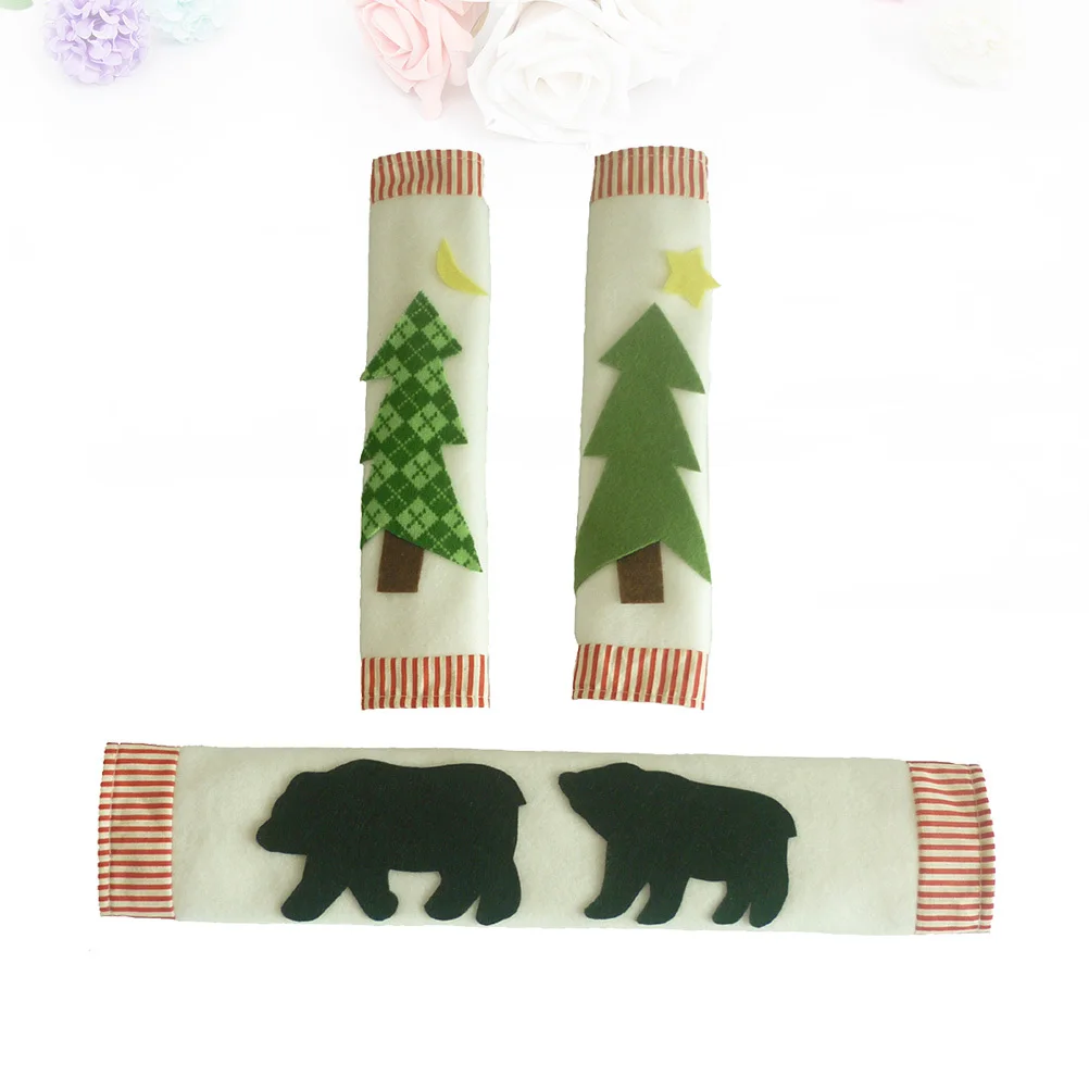 

3Pcs Refrigerator Door Handle Covers Christmas Tree Black Bear Pattern Protect Kitchen Appliance Handles Fridge Microwave
