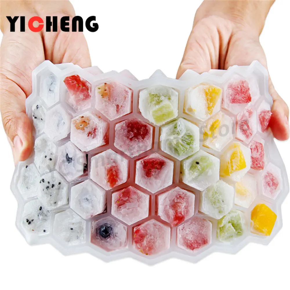 

1Pcs Silicone Ice Cube Ice Mold with Lid Food Grade Honeycomb 37 Cell Ice Box Ice Tray Ice Cream Maker