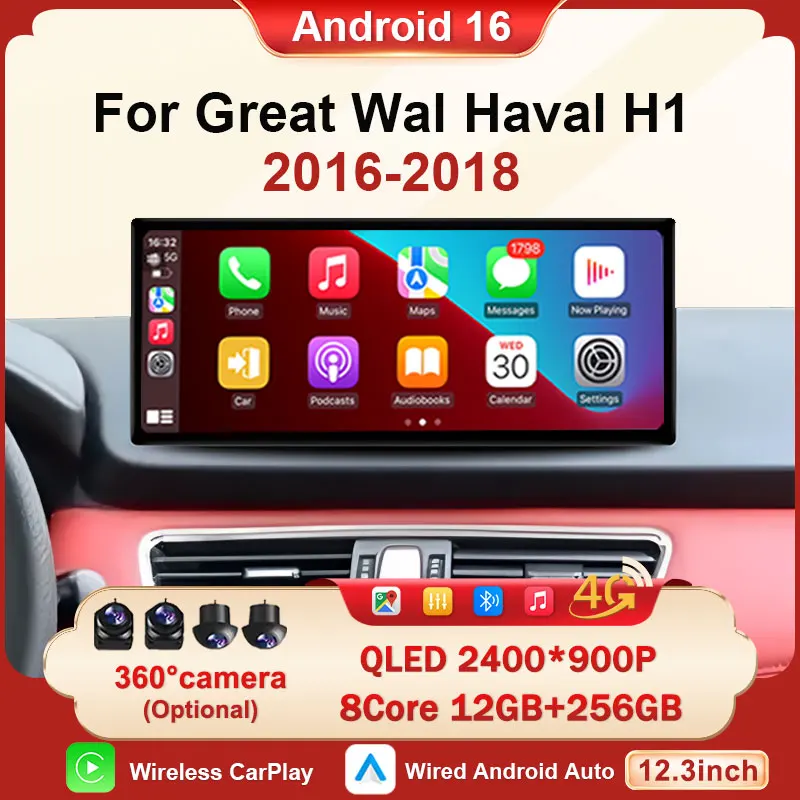 

Беспроводное автомобильное радио с CarPlay для Great Wall Haval H1 2016-2018, Android 16, GPS-навигация, мультимедийный плеер, Wi-Fi, 4G, видео, 2 DIN