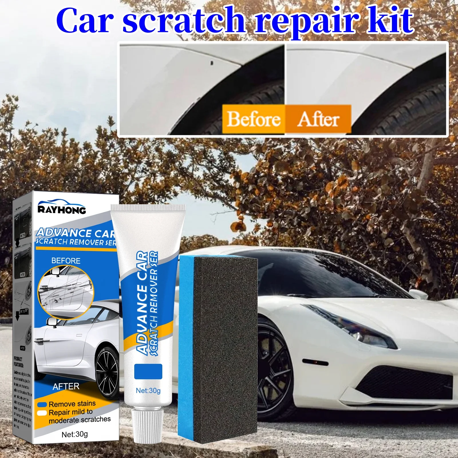 

Rayhong Car Scratch Repair Kit Car Scratch Removal Stain Removal Grinding Paint Cleaning Polish Scratch Repair Cream