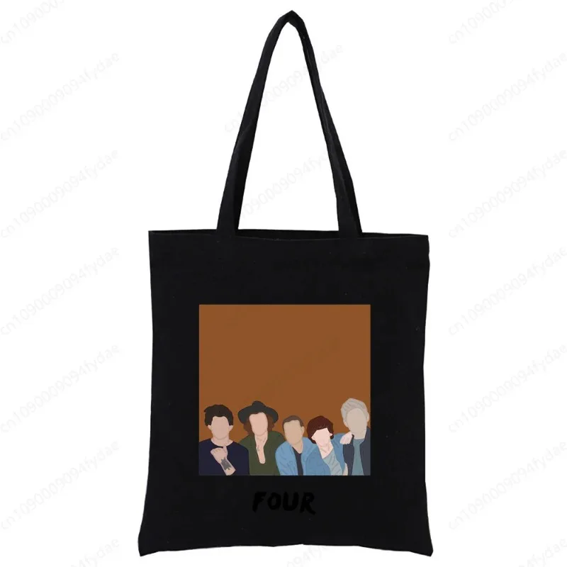 Women Canvas Shoulder Bag One Direction Customize Handbag Ladies Casual Tote Bag Reusable Large Capacity Black Shopping Bag