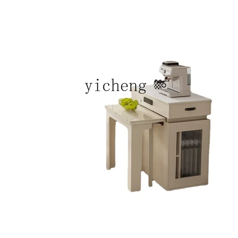 

Integrated Small Apartment Retractable Household Stone Plate Light Luxury Cream Style Solid Wood Dining Table