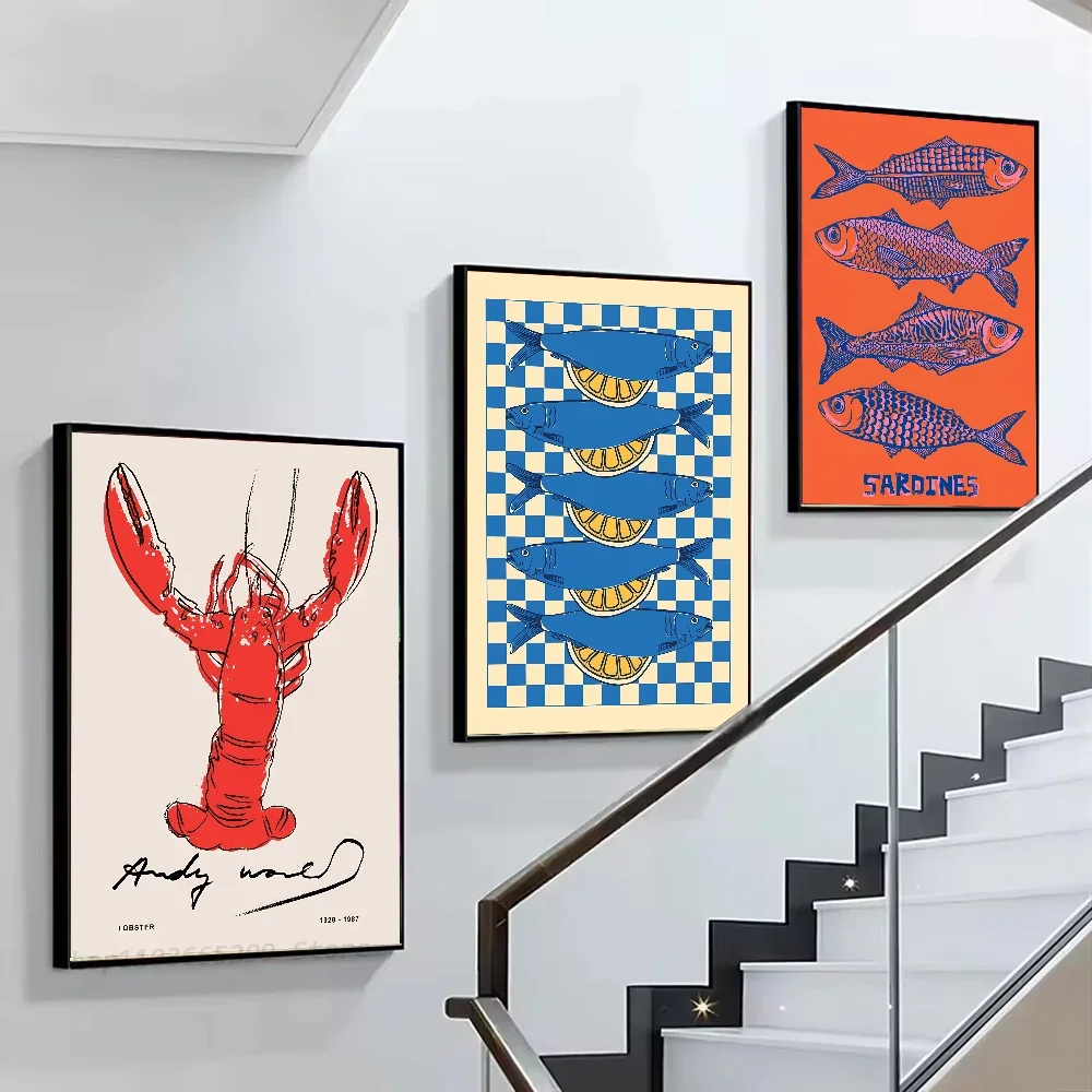 1 قطعة السردين الملونة جراد البحر كراب الأسماك المحيط الحيوان المشارك ذاتية اللصق الفن ورق مقاوم للماء ملصق البيت بار غرفة جدار ديكور #4