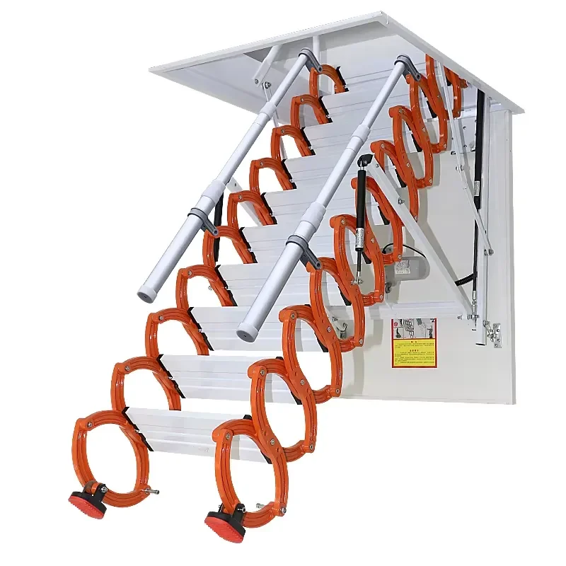 STLF GAOBU Villa Special Manual Telescopic Carbon Steel Attic Ladders Folding Curved Side Mounted Top Wall Hanging Rotating