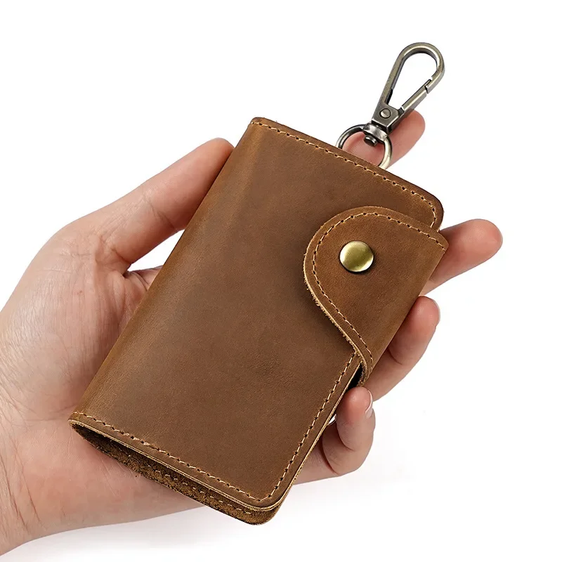 

100 % Genuine Leather Multi-function Key Bag High Quality Crazy Horse Leather Key Pouch Unisex Leather Access Card Key Holder
