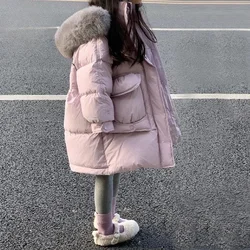 Girls Down Coat Jacket Cotton Windbreak Outwear 2023 Hairy Warm Thicken Velvet Winter Skiwear Plus Size Children's Clothing