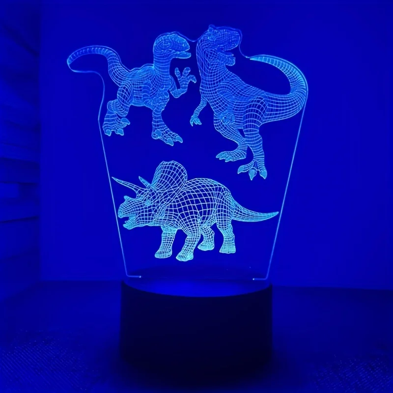 Luz Noturna Criativa 3D Dinossauro, Lâmpada de Mesa USB com Botão de Toque, Ilumine o Seu Quarto, Lâmpadas 3D, Decoração Visual Ilusão