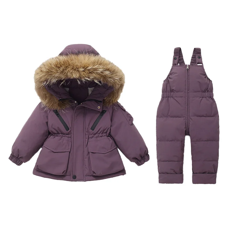 Baby Girls Winter Overalls Jumpsuit Children Suits Toddler Hooded Jacket Kids Snowsuit Down Parka Coat for Boy Fur Outerwear