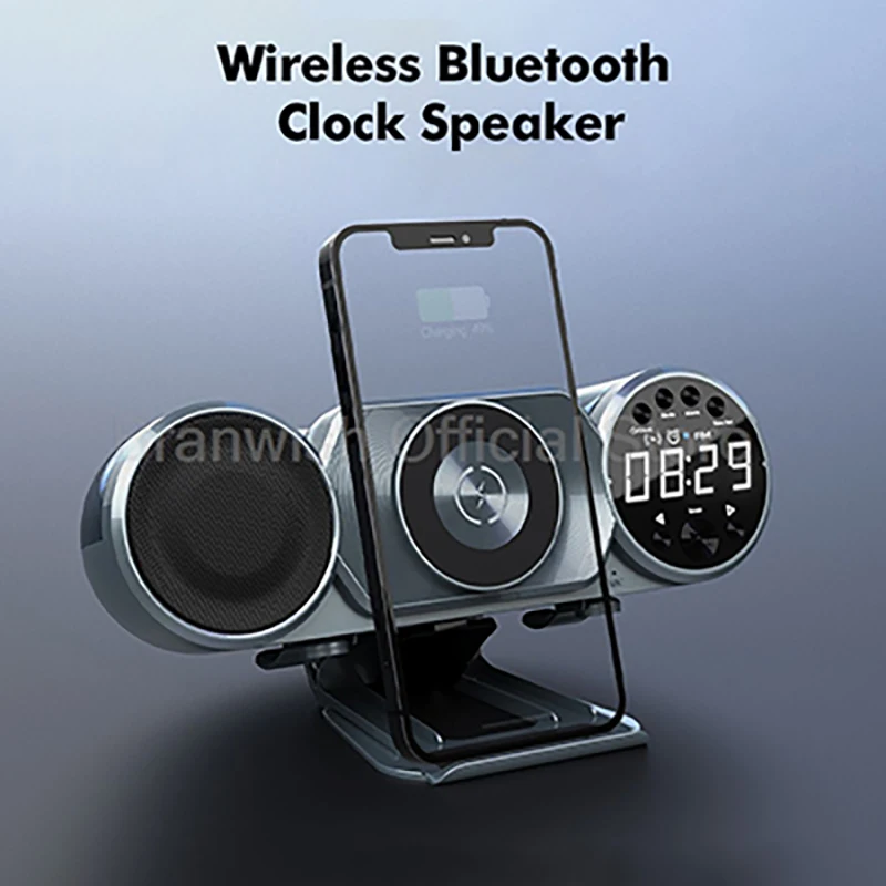

3 в 1 5 Вт Bluetooth-динамики 10 Вт Беспроводное зарядное устройство Цифровые часы RGB FM-радио TF AUX 100 Гц-20 кГц Звуковая коробка для телефона Домашний кинотеатр