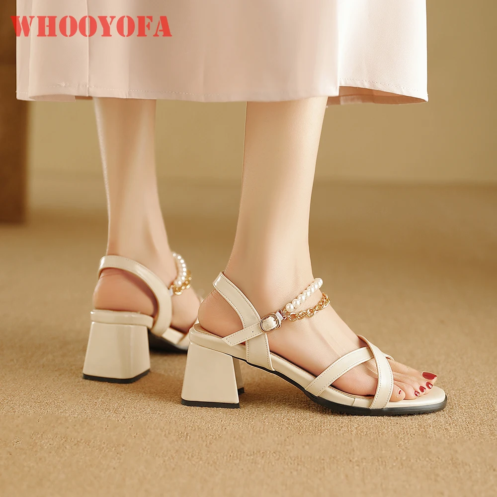 

Summer Comfortable Yellow White Women Sandals Fashion High Block Heels Lady Slingback Shoes Plus Small Big Size 11 32 43 48