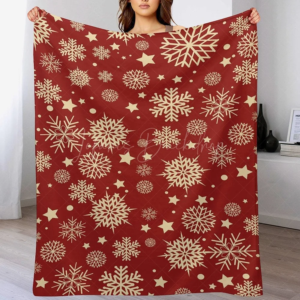 

Red Gold Glitter Snowflake Custom Name Blanket for Christmas Gift, Personalized Soft Fleece Throw Holiday Winter New Year Decor