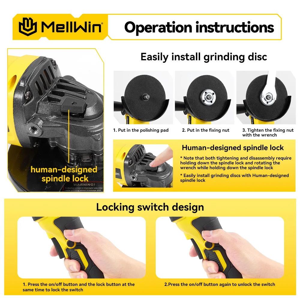 MELLWIN 125mm M14 Bürstenlosen Elektrischen Winkel Grinder Cordless Polieren Maschine Holzbearbeitung Cutter Werkzeug Für Makita 18V Batterie pin – Detail 8