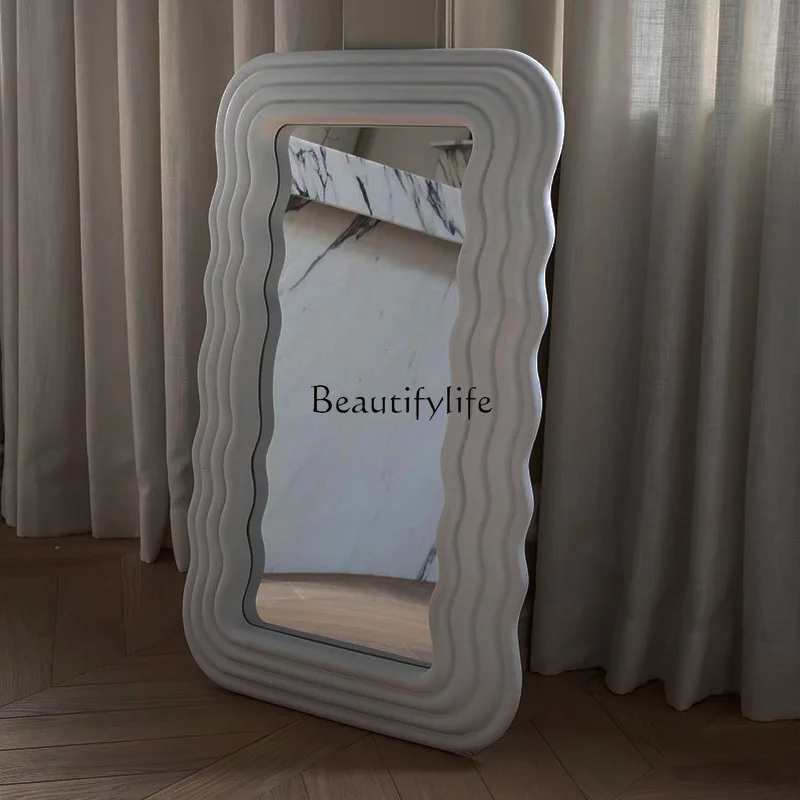 

American medieval wall-mounted large floor-to-ceiling mirror French retro European full-body mirror carved white