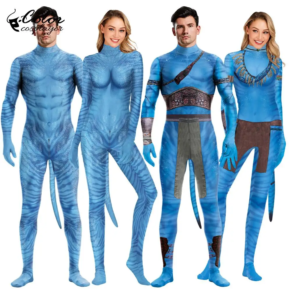 Color Cosplayer Avatar Cosplay Costume Carnival Alien Set Catsuit Adult Clothe Bodysuit with Tail Jumpsuit Festival Party Outfit