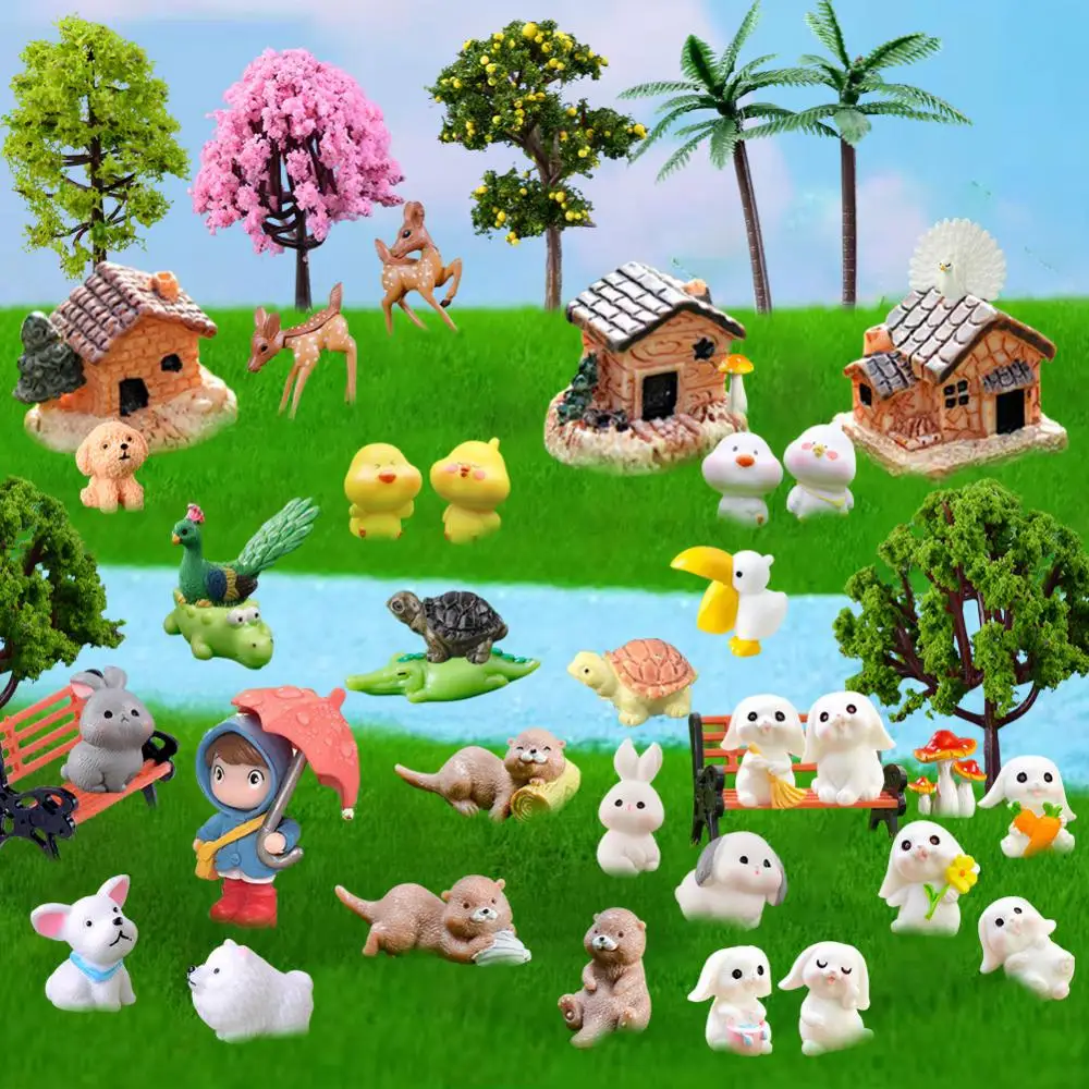 60 Styles Creative Figurines Miniatures Moss Micro-landscape Decoration Crafts Artificial Decorations Plastic Tree Resin Animal