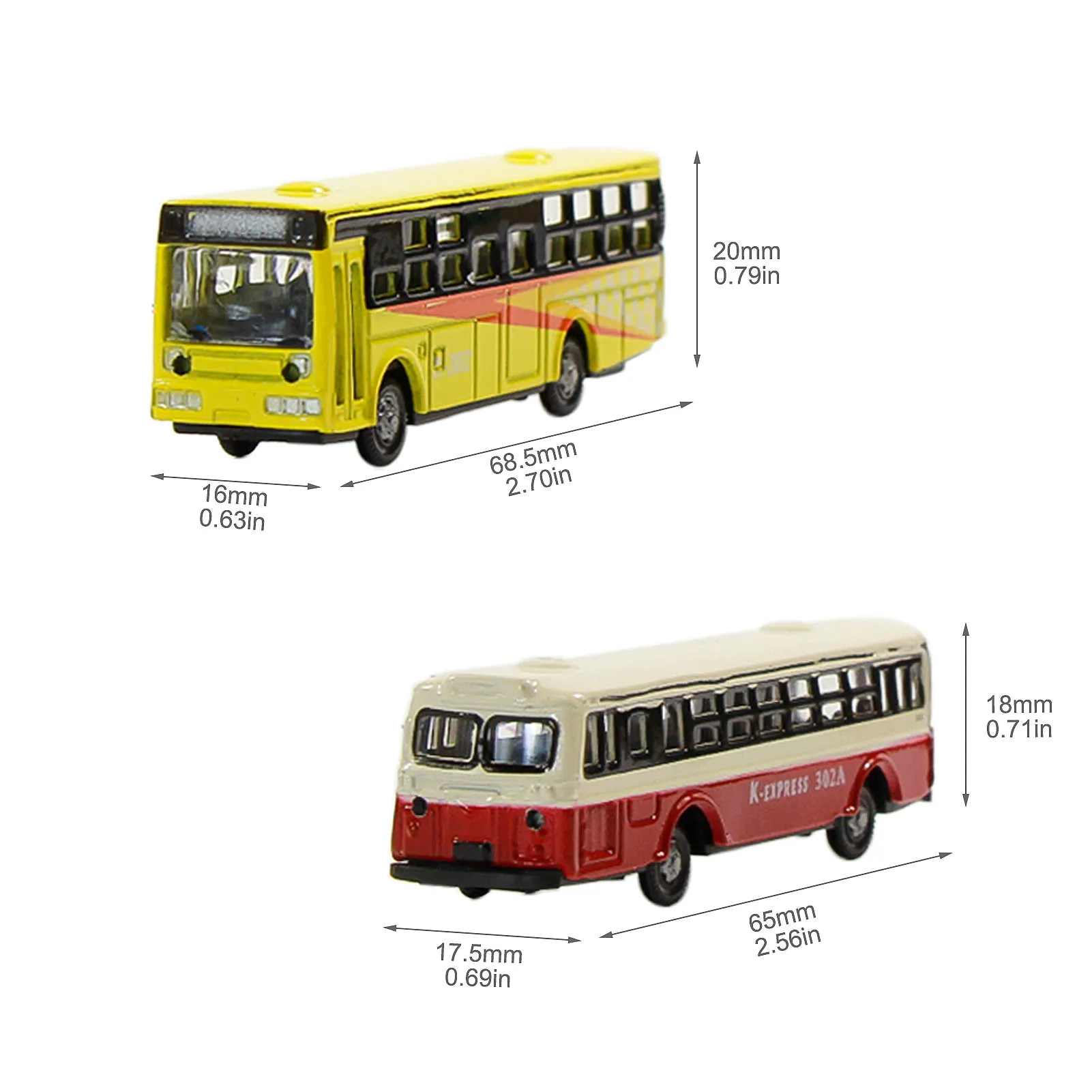 Evemodel 2pcs N Scale 1:160 Diecast Model Buses Mini Metal Bus Movable Wheels