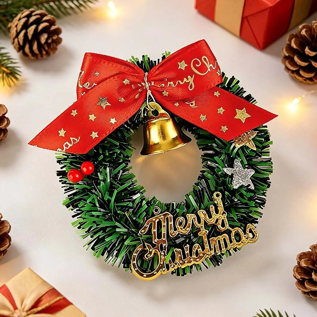 (10 Pcs/pack) 6cm Christmas Mini Grass Circle Simulation Grass Flower Wreath Atmosphere Decoration Christmas Tree Hanging Decora