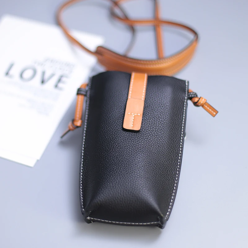 Fashion Ladies Genuine Leather Phone Crossbody Bag Small Leather Mobile Shoulder Bag for Iphone 12 pro max with Card Slot