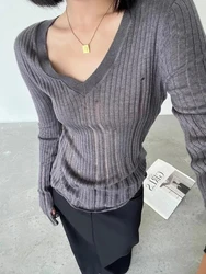 Vintage T Shirt Women Hollow Out Knitted Tshirts See Through Y2k Fairycore Tee Tops Autumn Korean Style Tee Tops 2000s B-004