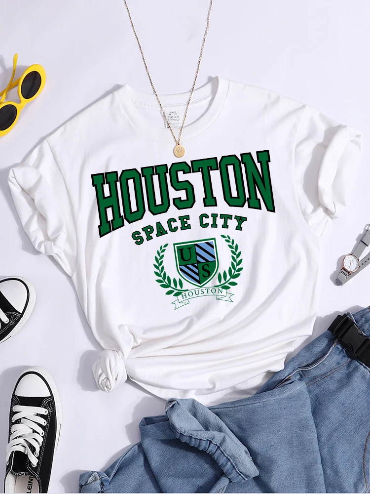 Bouston – t-shirt manches courtes pour femme, ample et décontracté, Vintage, avec impression de Space City