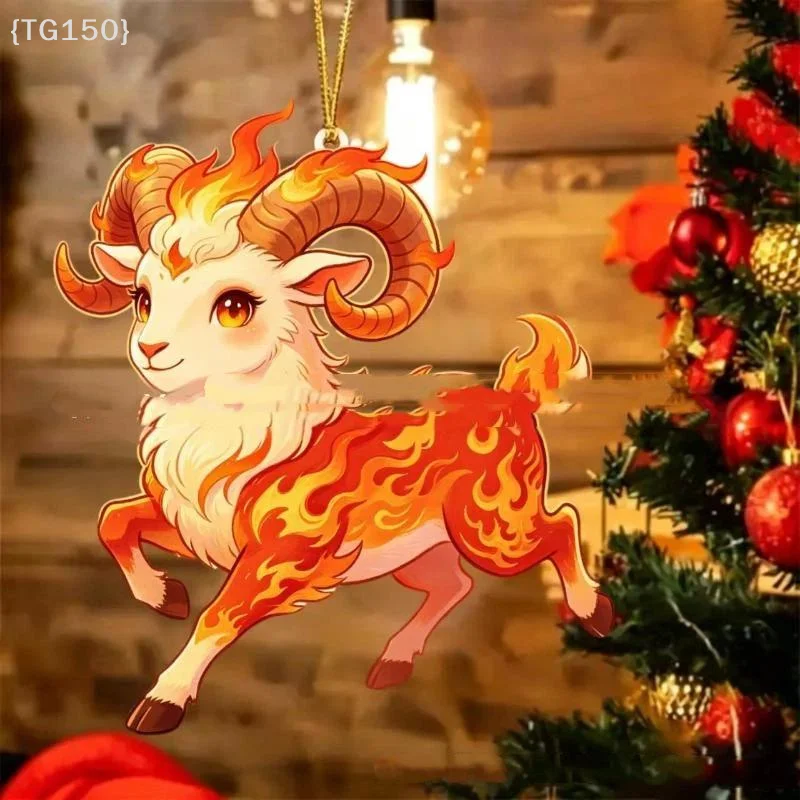 【TG150】Ornement suspendu en acrylique du zodiaque chinois, motif chèvre, design rouge et or porte-bonheur pour le Nouvel An chinois, décoration de la maison【WT】