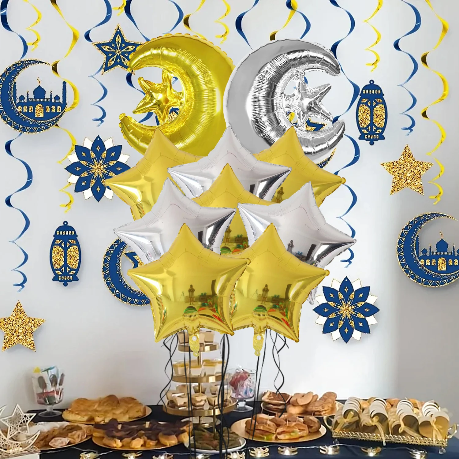 10 قطعة نجوم القمر احباط بالون مملوء بالهليوم عيد مبارك رمضان الديكور 2026 مسلم لوازم الحفلات الإسلامية رمضان كريم الهواء Globos
