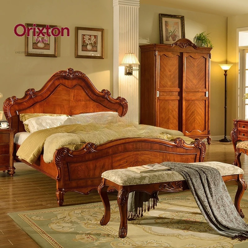 American all solid wood 1.8 meters large bed master bedroom double 1.5 meters bedroom high-end pillar wedding bed