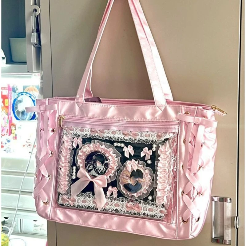 

Новая Y2K Sweet Lolita Pink Ita Bag, женская японская прозрачная большая вместительная сумка-тоут, женская сумка Harajuku Kawaii, эстетичная