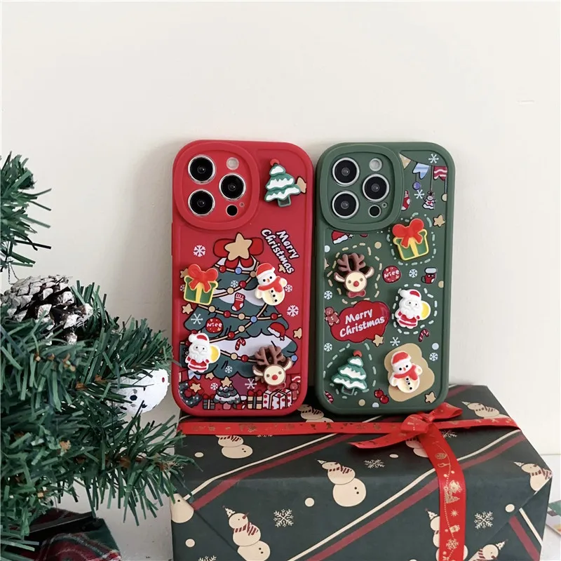 Cartoon Santa Claus Phone Case iPhone 16 Promax 15 Pro 14/13 Elk Snowman Soft Case