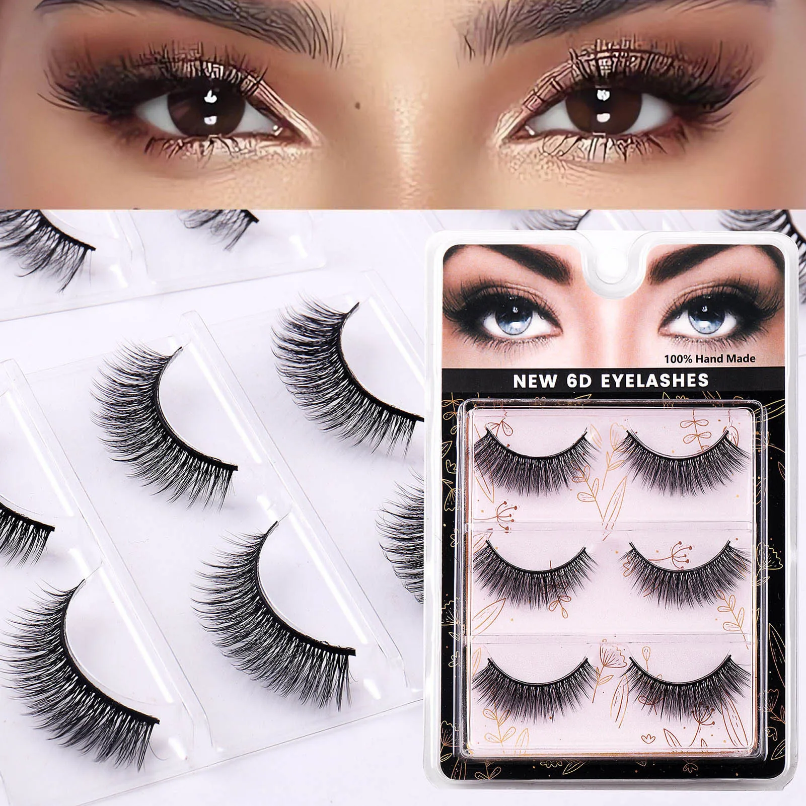 3 Pairs Simulation False Eyelashes Lightweight Fur False Eyelashes for Festival Party Wedding Dating