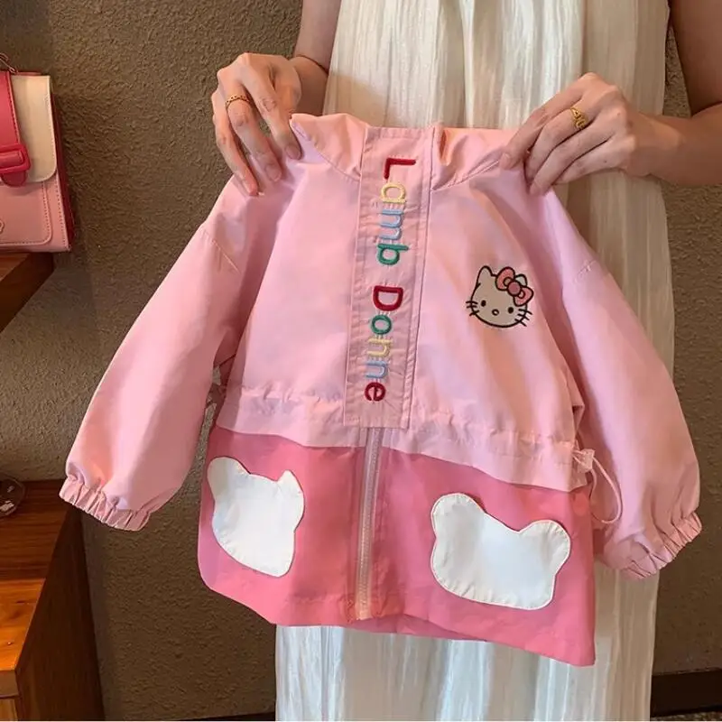 

Новые детские толстовки с капюшоном Hello Kitty, пальто Sanrio для девочек, повседневная модная куртка в стиле Y2K, милая одежда на весну и осень, подарок для девочек