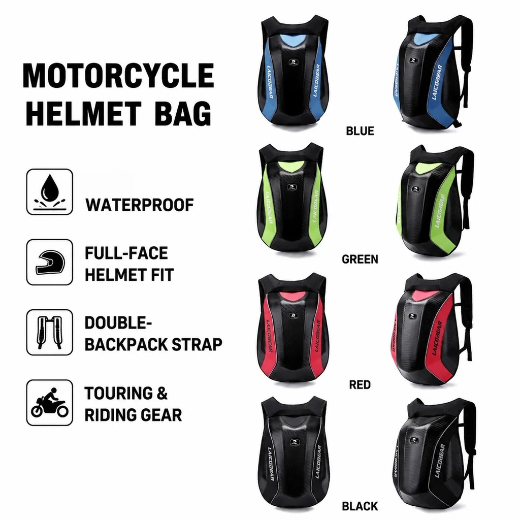 Riding Helmet Bag Motorcycle Backpack Full Face Helmet Storage Waterproof Expandable Double Fastening Outdoor Touring Gear