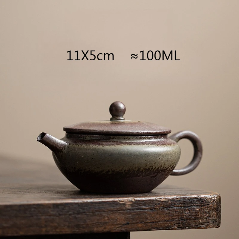Ceramic Flat Pot Raised Teapot Chinese Retro Kung Fu Tea Kettle