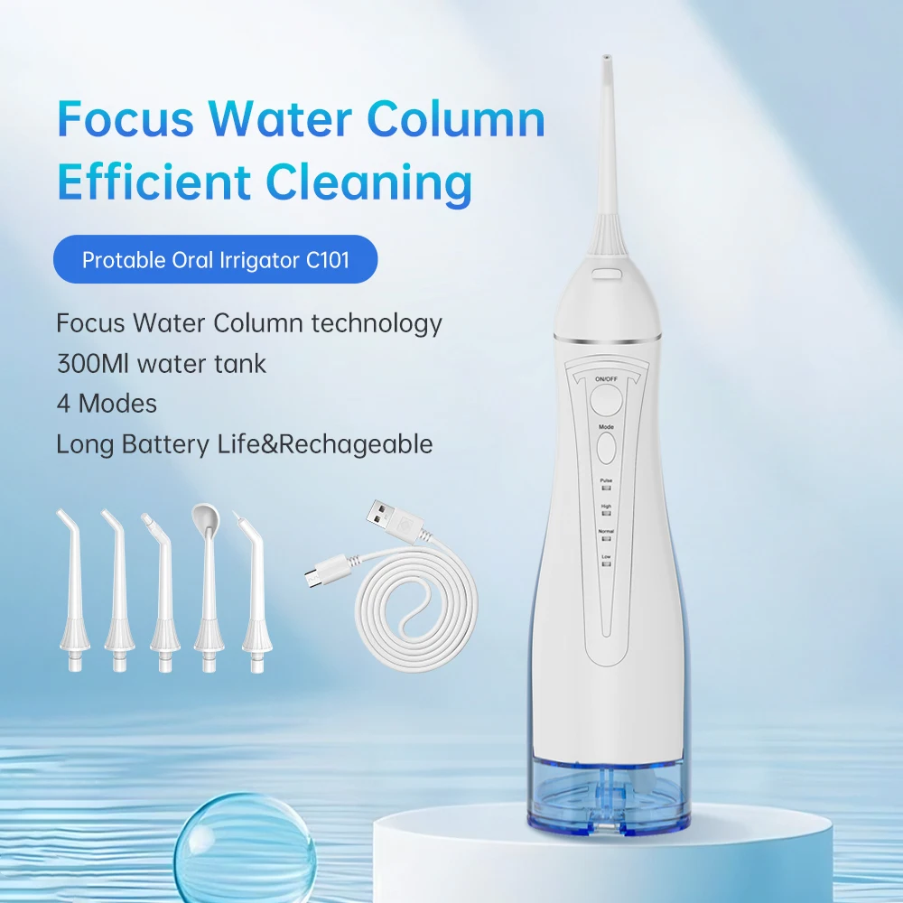 

Стоматологический ирригатор для полости рта, 4 режима, жидкость для полоскания рта, резервуар 300 мл, водонепроницаемый дорожный электрический портативный ирригатор для воды, отбеливание, ортодонтическая чистка