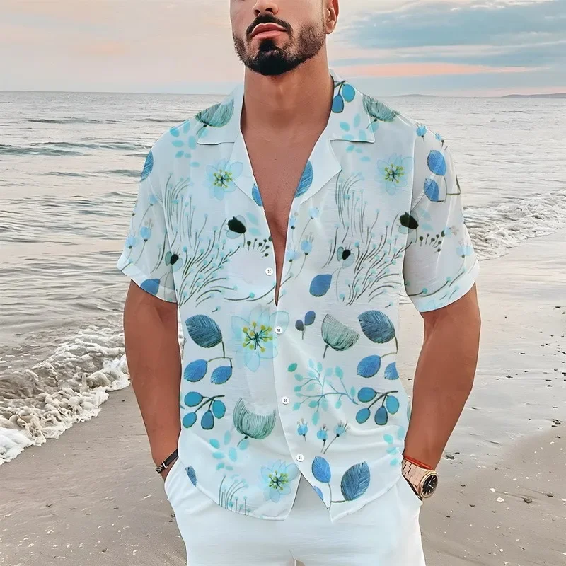 

Summer Short Sleeved Cuban Collar Men's Retro Four Sided Bounce Comfortable Trendy Street Fashion