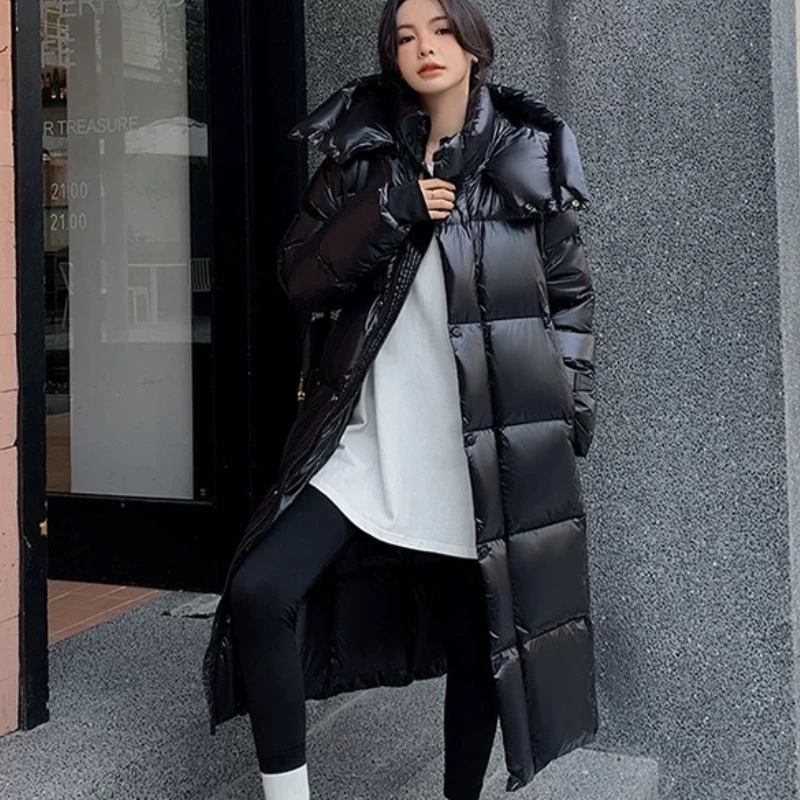 Puffer Jacket for Women, Windproof, Thickened, Loose, Warm Parka, Casual, Sporty, High-end Snow, Long Down Jackets, New, Winter