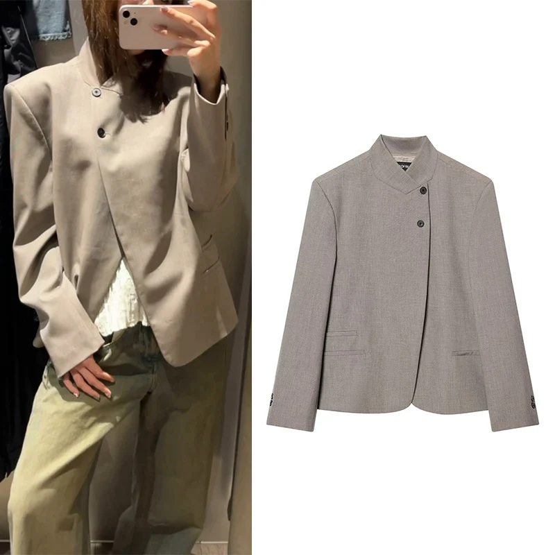 

Women Blazer 2026 New Spring Fashion Grey Blazer for Women Ladies Blazer Top Personality Chic Women Coat
