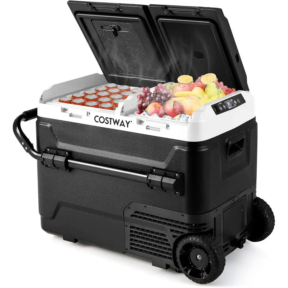 

53-Quart Portable Dual-Zone Electric Cooler, 12V/24V DC & 100-240V AC, -4° to 68°, Ideal for Car, RV, Camping
