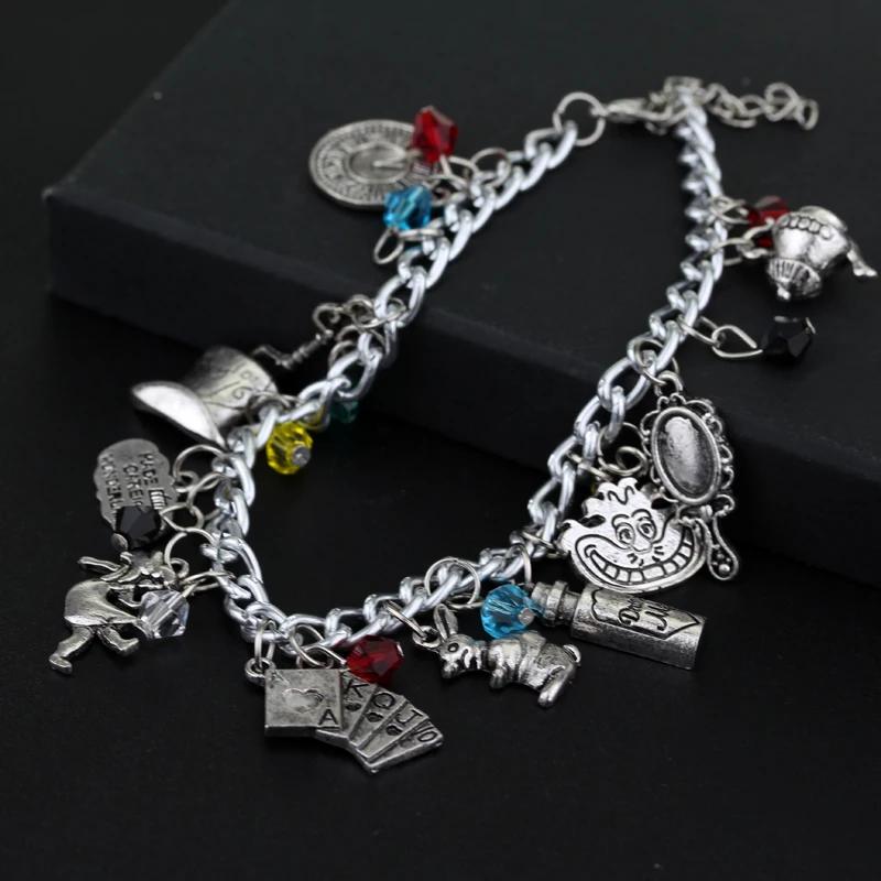 Movie Alice in Wonderland Bracelet Mouse Mad Hatter Red Queen RedKing March Hare White Rabbit Cheshire Cat Charms Jewelry Gift